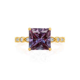 HOPE - Princess Alexandrite & Diamond 18k Yellow Gold Vintage Shoulder Set Engagement Ring Lily Arkwright