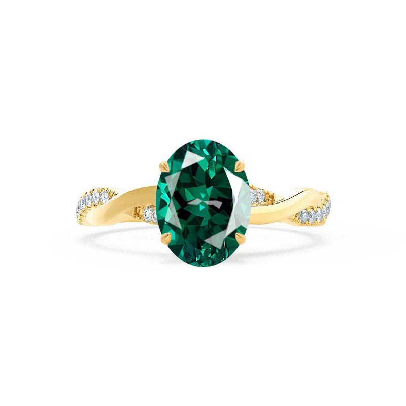 EDEN - Oval Emerald & Diamond 18k Yellow Gold Vine Solitaire Ring Engagement Ring Lily Arkwright