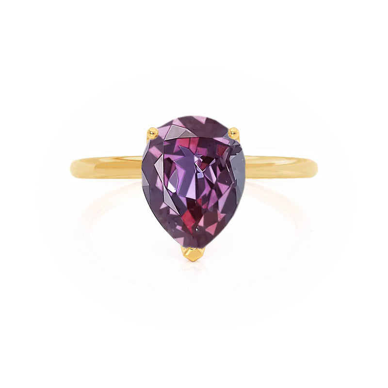 LULU - Pear Alexandrite 18k Yellow Gold Petite Solitaire Ring Engagement Ring Lily Arkwright