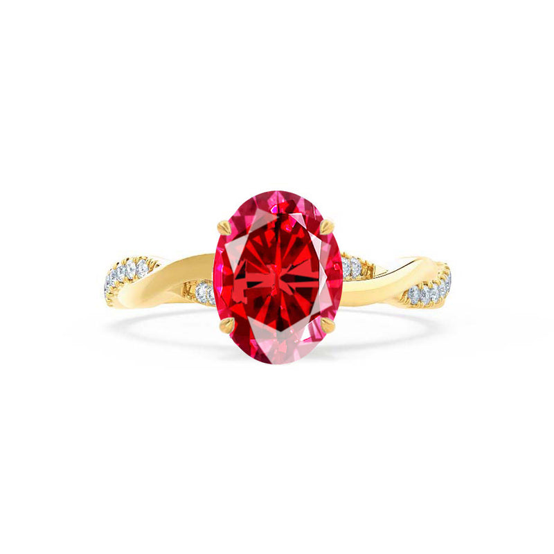EDEN - Oval Ruby & Diamond 18k Yellow Gold Vine Solitaire Ring Engagement Ring Lily Arkwright
