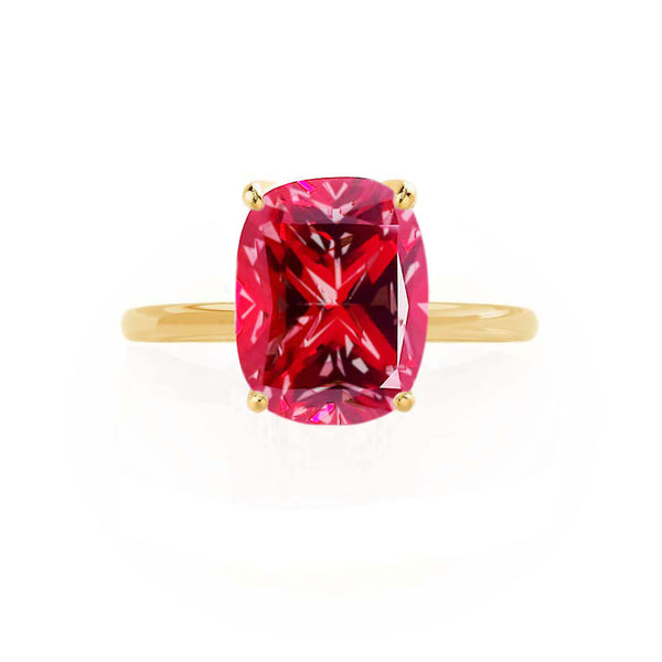 LULU - Elongated Cushion Ruby 18k Yellow Gold Petite Solitaire Ring Engagement Ring Lily Arkwright