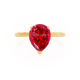 LULU - Pear Ruby 18k Yellow Gold Petite Solitaire Ring Engagement Ring Lily Arkwright