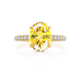 COCO - Oval Yellow Sapphire & Diamond 18k Yellow Gold Petite Hidden Halo Triple Pavé Shoulder Set Ring Engagement Ring Lily Arkwright