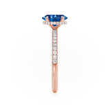 COCO - Oval Blue Sapphire & Diamond 18k Rose Gold Petite Hidden Halo Triple Pavé Shoulder Set Ring Engagement Ring Lily Arkwright