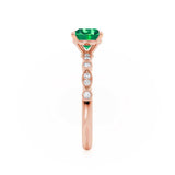 HOPE - Princess Emerald & Diamond 18k Rose Gold Vintage Shoulder Set Engagement Ring Lily Arkwright