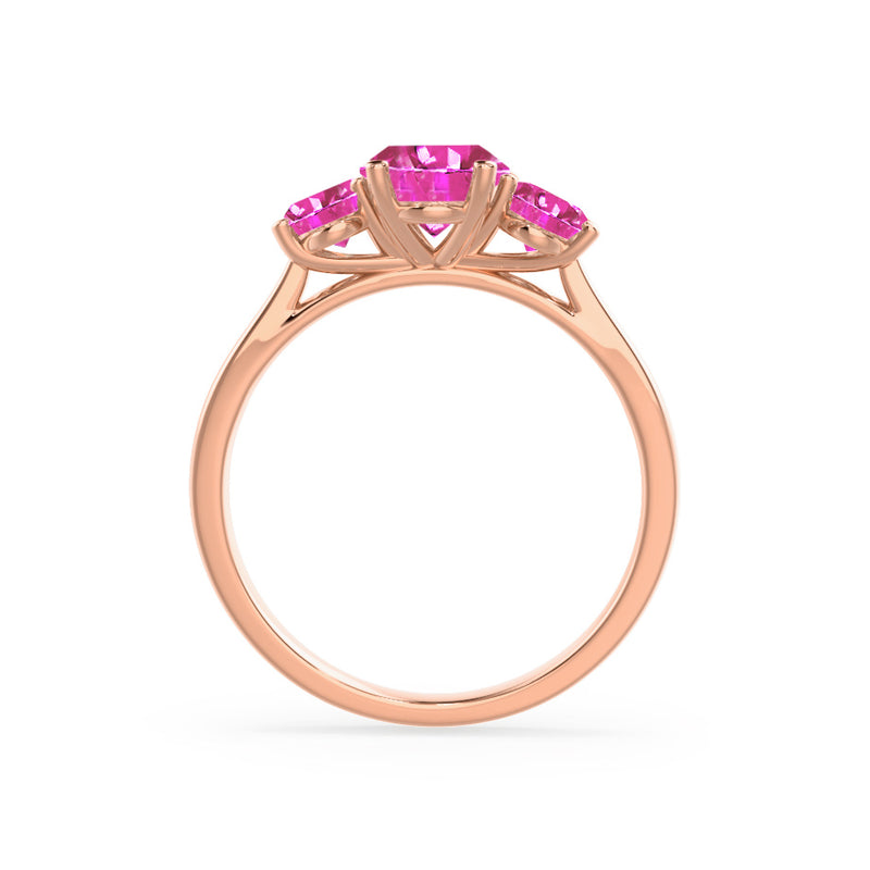 EVERDEEN - Oval Pink Sapphire 18k Rose Gold Trilogy Ring Engagement Ring Lily Arkwright