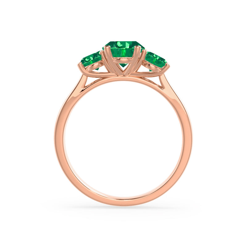 EVERDEEN - Oval Emerald 18k Rose Gold Trilogy Ring Engagement Ring Lily Arkwright