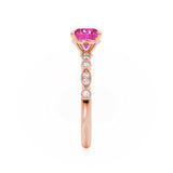 HOPE - Princess Pink Sapphire & Diamond 18k Rose Gold Vintage Shoulder Set Engagement Ring Lily Arkwright