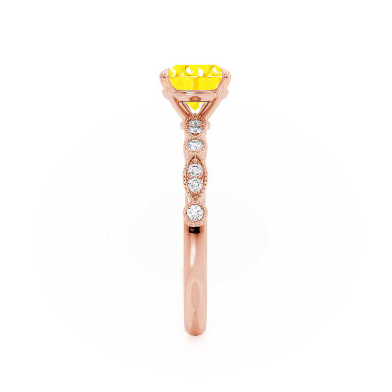 HOPE - Princess Yellow Sapphire & Diamond 18k Rose Gold Vintage Shoulder Set Engagement Ring Lily Arkwright