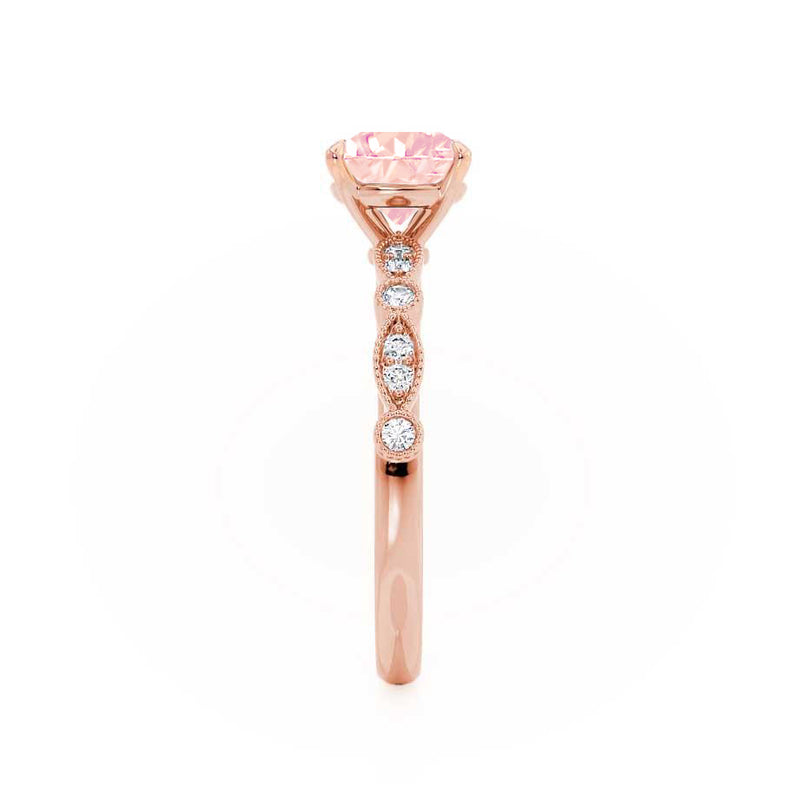 HOPE - Princess Champagne Sapphire & Diamond 18k Rose Gold Vintage Shoulder Set Engagement Ring Lily Arkwright
