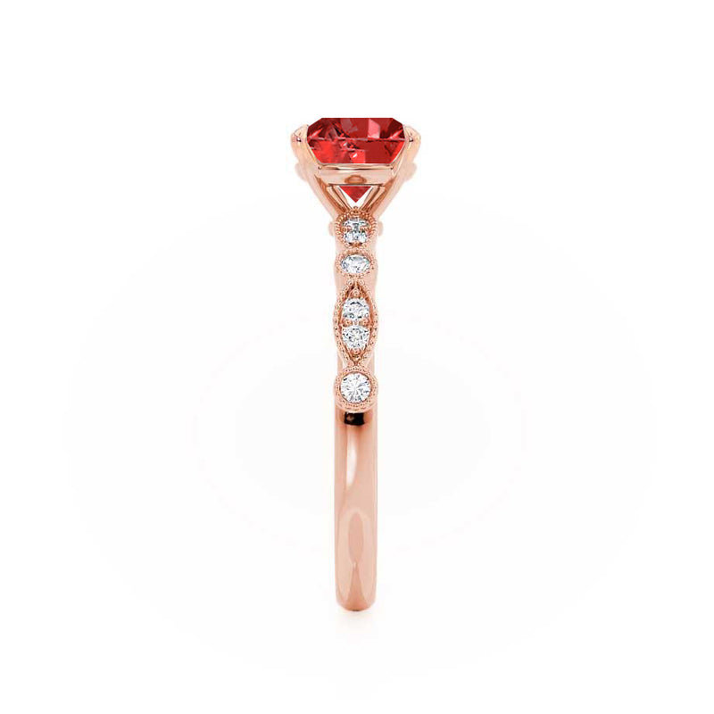 HOPE - Princess Ruby & Diamond 18k Rose Gold Vintage Shoulder Set Engagement Ring Lily Arkwright
