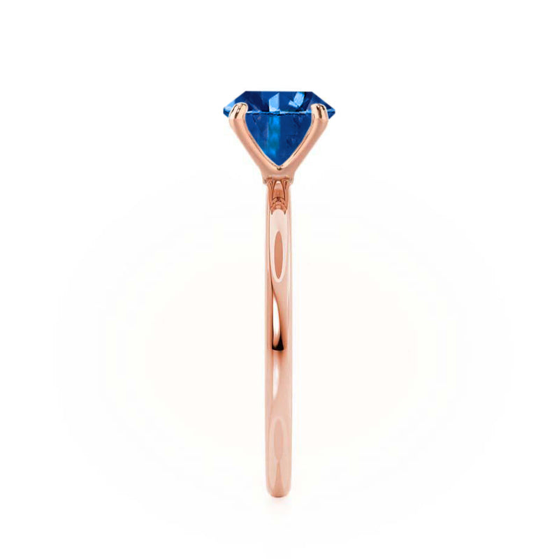 LULU - Radiant Blue Sapphire 18k Rose Gold Petite Solitaire Engagement Ring Lily Arkwright