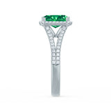 EVERLY - Radiant Emerald & Diamond 18k White Gold Split Shank Halo Ring Engagement Ring Lily Arkwright