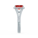 EVERLY - Radiant Ruby & Diamond 950 Platinum Split Shank Halo Ring Engagement Ring Lily Arkwright