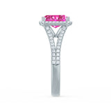 EVERLY - Radiant Pink Sapphire & Diamond 950 Platinum Split Shank Halo Ring Engagement Ring Lily Arkwright