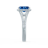 EVERLY - Radiant Blue Sapphire & Diamond 18k White Gold Split Shank Halo Ring Engagement Ring Lily Arkwright