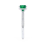 COCO - Cushion Emerald & Diamond 18k White Gold Hidden Halo Triple Pavé Shoulder Set Engagement Ring Lily Arkwright