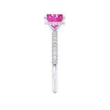 COCO - Princess Pink Sapphire & Diamond 950 Platinum Hidden Halo Triple Pavé Shoulder Set Engagement Ring Lily Arkwright