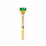 HOPE - Princess Emerald & Diamond 18k Yellow Gold Vintage Shoulder Set Engagement Ring Lily Arkwright