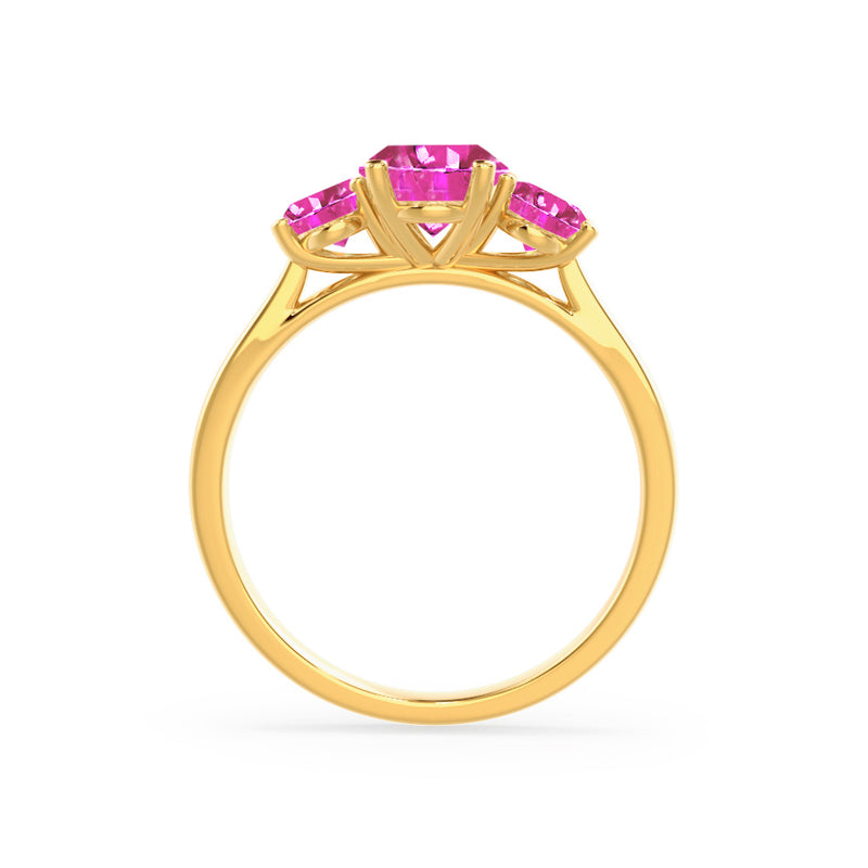 EVERDEEN - Oval Pink Sapphire 18k Yellow Gold Trilogy Ring Engagement Ring Lily Arkwright