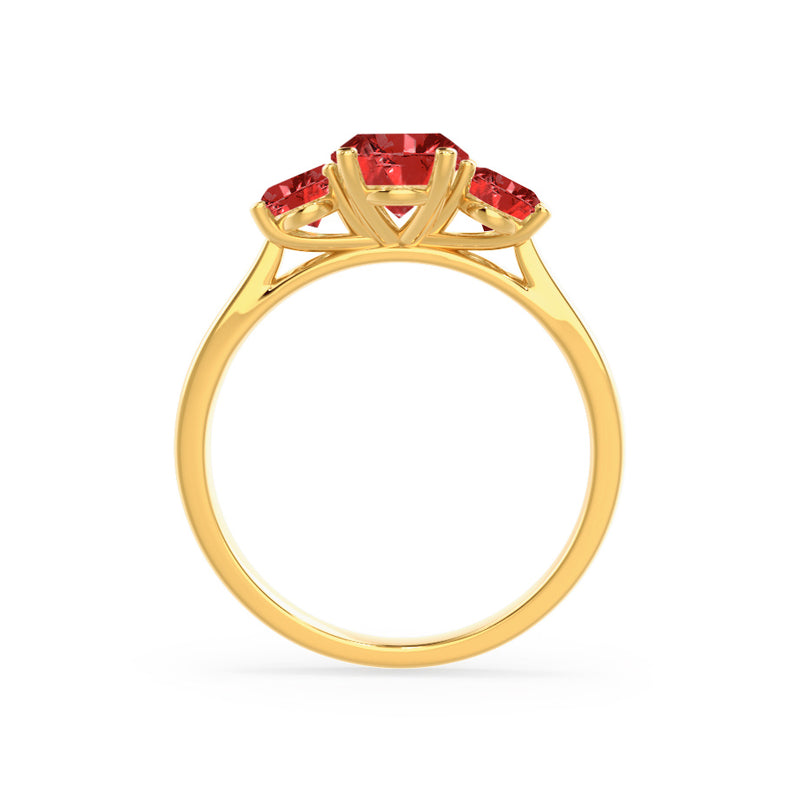 EVERDEEN - Oval Ruby 18k Yellow Gold Trilogy Ring Engagement Ring Lily Arkwright