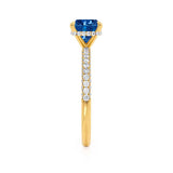 COCO - Cushion Blue Sapphire & Diamond 18k Yellow Gold Hidden Halo Triple Pavé Shoulder Set Engagement Ring Lily Arkwright