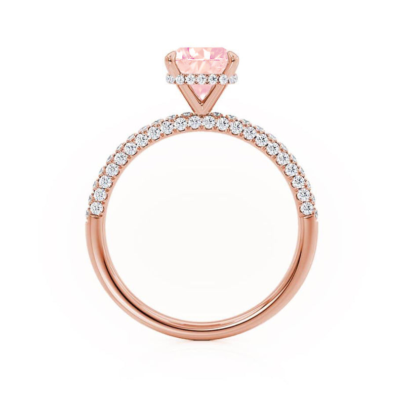 COCO - Cushion Champagne Sapphire & Diamond 18k Rose Gold Hidden Halo Triple Pavé Shoulder Set Engagement Ring Lily Arkwright