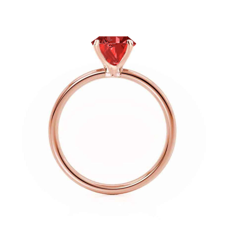 LULU - Radiant Ruby 18k Rose Gold Petite Solitaire Engagement Ring Lily Arkwright