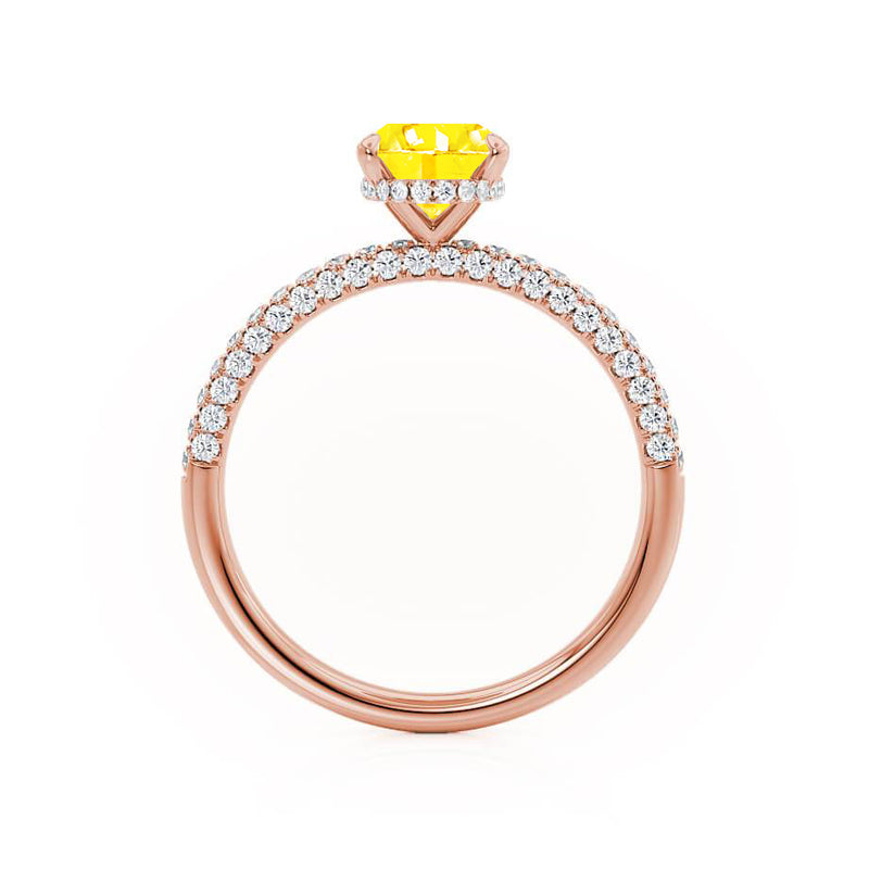 COCO - Oval Yellow Sapphire & Diamond 18k Rose Gold Petite Hidden Halo Triple Pavé Shoulder Set Ring Engagement Ring Lily Arkwright