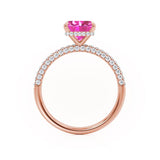 COCO - Princess Pink Sapphire & Diamond 18k Rose Gold Hidden Halo Triple Pavé Shoulder Set Engagement Ring Lily Arkwright