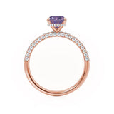 COCO - Oval Alexandrite & Diamond 18k Rose Gold Petite Hidden Halo Triple Pavé Shoulder Set Ring Engagement Ring Lily Arkwright