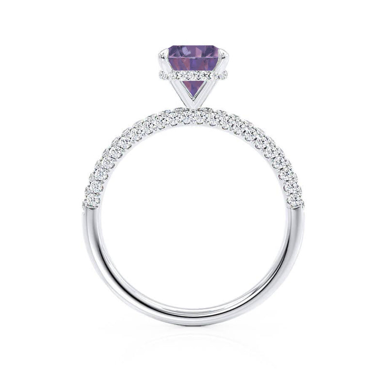 COCO - Cushion Alexandrite & Diamond 950 Platinum Hidden Halo Triple Pavé Shoulder Set Engagement Ring Lily Arkwright