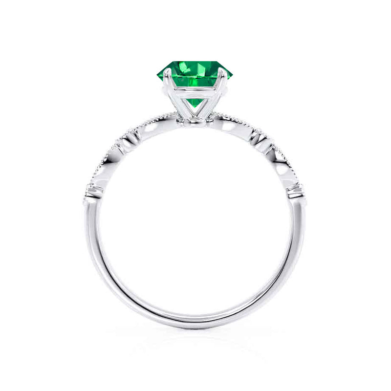 HOPE - Princess Emerald & Diamond 18k White Gold Vintage Shoulder Set Engagement Ring Lily Arkwright