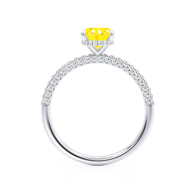 COCO - Oval Yellow Sapphire & Diamond 950 Platinum Petite Hidden Halo Triple Pavé Shoulder Set Ring Engagement Ring Lily Arkwright