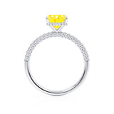 COCO - Princess Yellow Sapphire & Diamond 950 Platinum Hidden Halo Triple Pavé Shoulder Set Engagement Ring Lily Arkwright