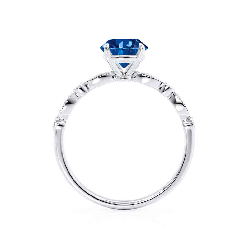 HOPE - Princess Blue Sapphire & Diamond 950 Platinum Vintage Shoulder Set Engagement Ring Lily Arkwright