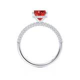 COCO - Princess Ruby & Diamond 18k White Gold Hidden Halo Triple Pavé Shoulder Set Engagement Ring Lily Arkwright