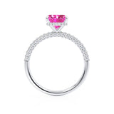 COCO - Princess Pink Sapphire & Diamond 18k White Gold Hidden Halo Triple Pavé Shoulder Set Engagement Ring Lily Arkwright