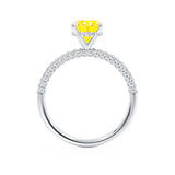 COCO - Cushion Yellow Sapphire & Diamond 950 Platinum Hidden Halo Triple Pavé Shoulder Set Engagement Ring Lily Arkwright