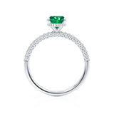 COCO - Oval Emerald & Diamond 950 Platinum Petite Hidden Halo Triple Pavé Shoulder Set Ring Engagement Ring Lily Arkwright
