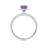 COCO - Cushion Alexandrite & Diamond 18k White Gold Hidden Halo Triple Pavé Shoulder Set Engagement Ring Lily Arkwright