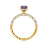 COCO - Cushion Alexandrite & Diamond 18k Yellow Gold Hidden Halo Triple Pavé Shoulder Set Engagement Ring Lily Arkwright