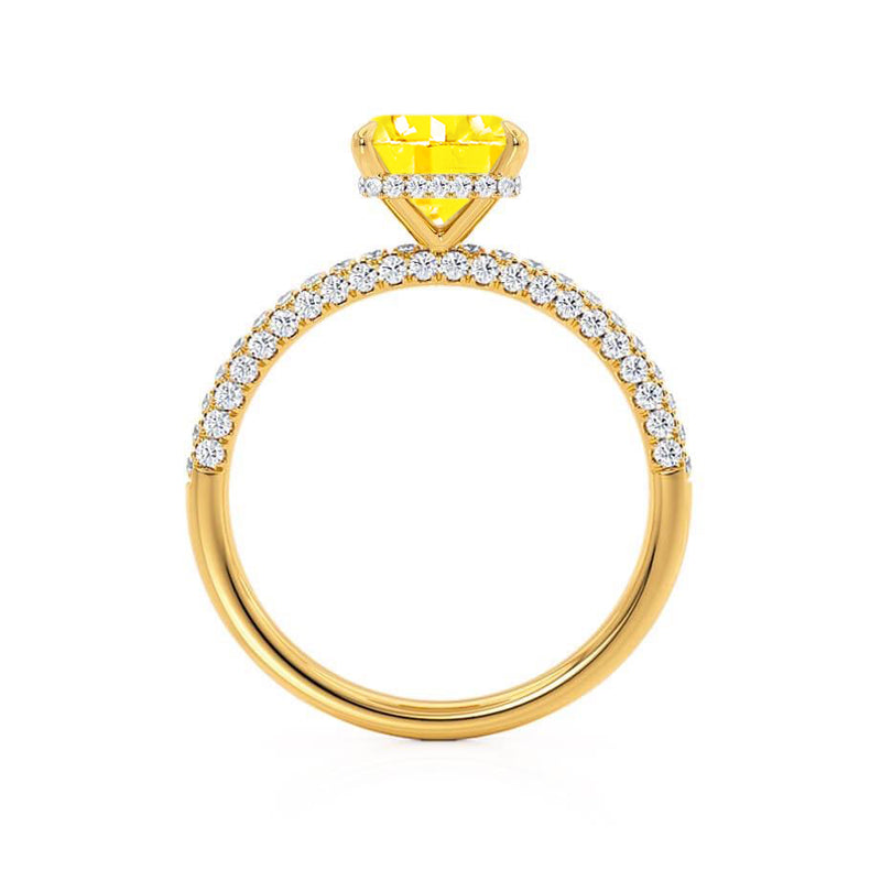 COCO - Princess Yellow Sapphire & Diamond 18k Yellow Gold Hidden Halo Triple Pavé Shoulder Set Engagement Ring Lily Arkwright