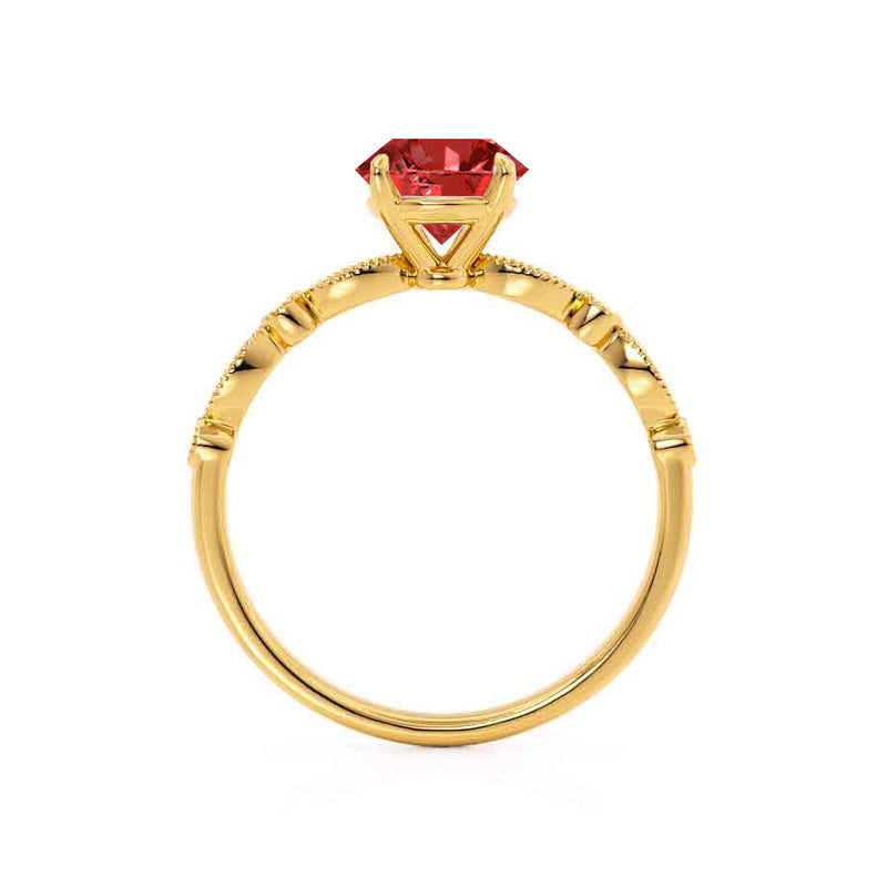 HOPE - Princess Ruby & Diamond 18k Yellow Gold Vintage Shoulder Set Engagement Ring Lily Arkwright