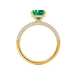 COCO - Princess Emerald & Diamond 18k Yellow Gold Hidden Halo Triple Pavé Shoulder Set Engagement Ring Lily Arkwright