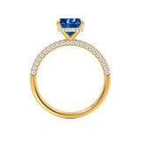COCO - Princess Blue Sapphire & Diamond 18k Yellow Gold Hidden Halo Triple Pavé Shoulder Set Engagement Ring Lily Arkwright