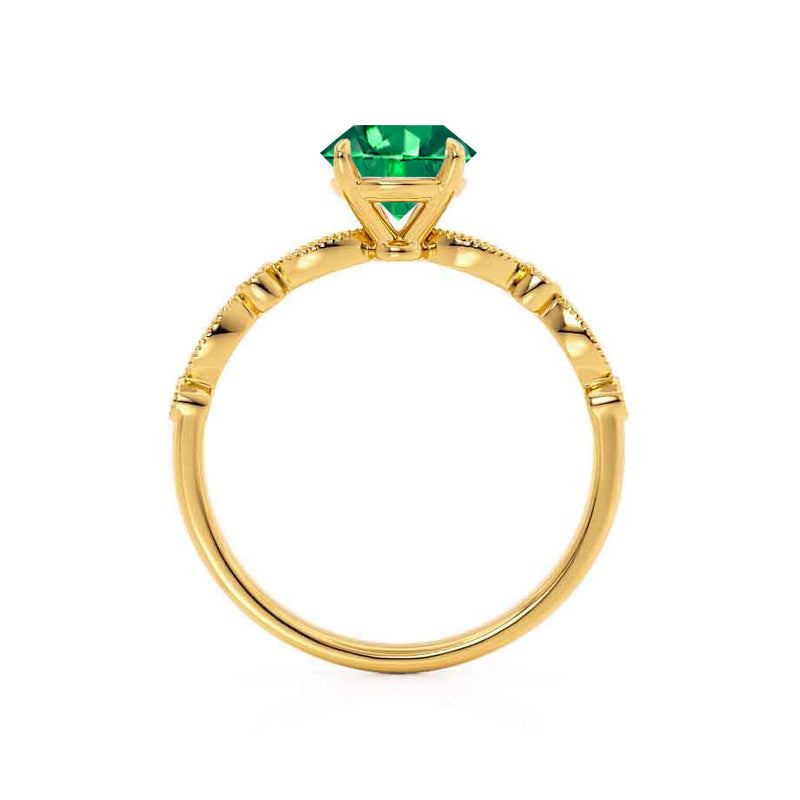 HOPE - Princess Emerald & Diamond 18k Yellow Gold Vintage Shoulder Set Engagement Ring Lily Arkwright
