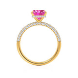 COCO - Princess Pink Sapphire & Diamond 18k Yellow Gold Hidden Halo Triple Pavé Shoulder Set Engagement Ring Lily Arkwright