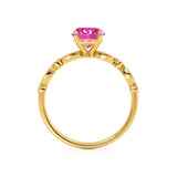 HOPE - Princess Pink Sapphire & Diamond 18k Yellow Gold Vintage Shoulder Set Engagement Ring Lily Arkwright