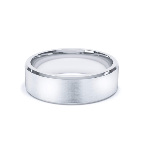 - Ready to Ship 6mm Bevelled Edge Profile Satin Polish Wedding Ring Platinum 950